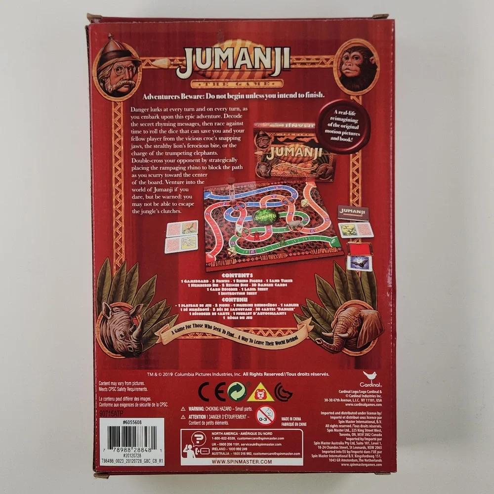 JUMANJI NWT Portable Board Game For Ages 5+, 2 Players, 2019, Cardinal/Columbia